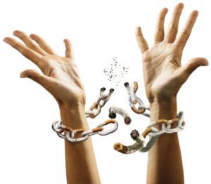 chain of cigarettes around wrists breaking free