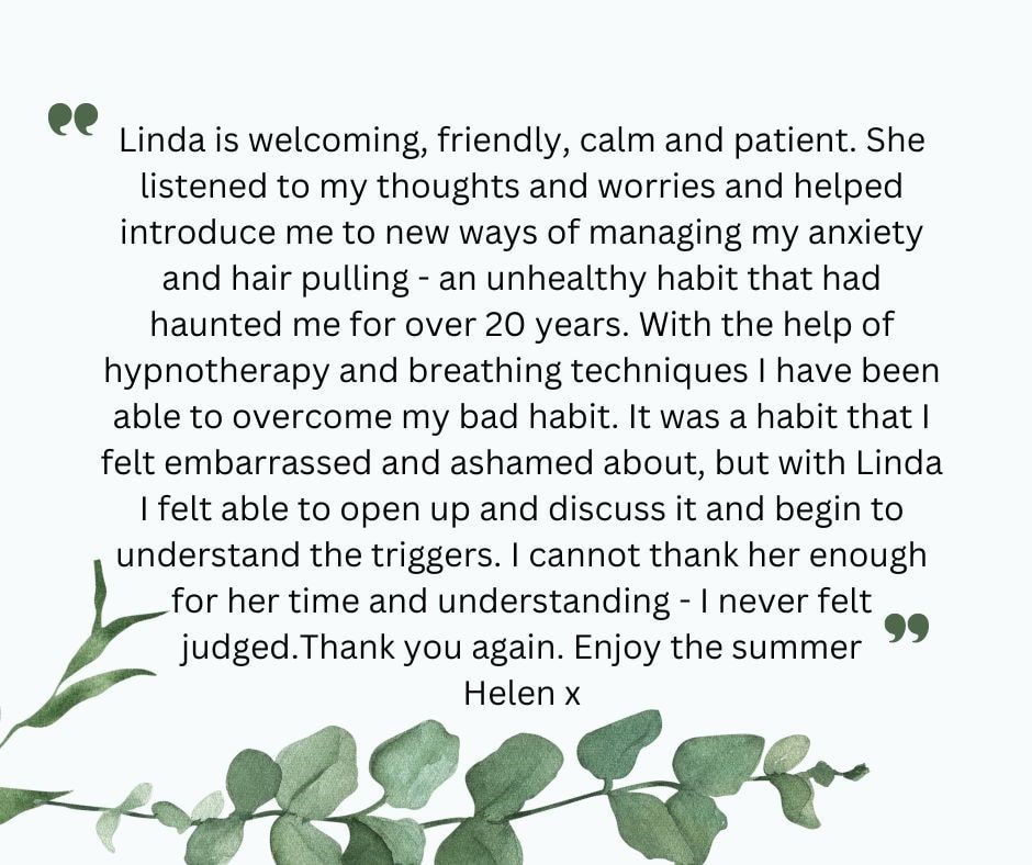 Testimonial how Inflow Hypnotherapy helped cure Hair Pulling